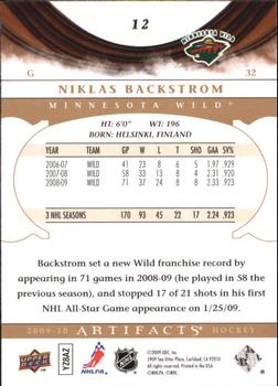 2009-10 Upper Deck Artifacts #12 Niklas Backstrom Back