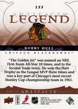 2009-10 Upper Deck Artifacts #133 Bobby Hull Back
