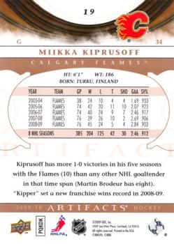 2009-10 Upper Deck Artifacts #19 Miikka Kiprusoff Back