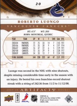 2009-10 Upper Deck Artifacts #20 Roberto Luongo Back