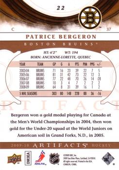 2009-10 Upper Deck Artifacts #22 Patrice Bergeron Back