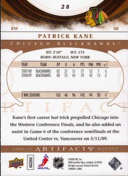 2009-10 Upper Deck Artifacts #28 Patrick Kane Back