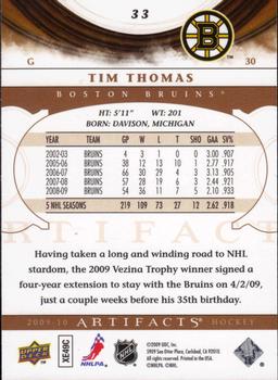 2009-10 Upper Deck Artifacts #33 Tim Thomas Back
