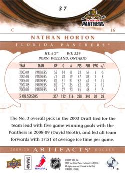 2009-10 Upper Deck Artifacts #37 Nathan Horton Back