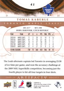 2009-10 Upper Deck Artifacts #41 Tomas Kaberle Back
