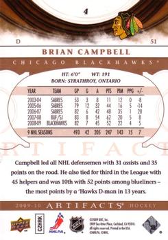 2009-10 Upper Deck Artifacts #4 Brian Campbell Back