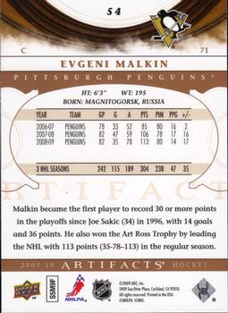 2009-10 Upper Deck Artifacts #54 Evgeni Malkin Back