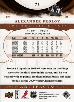2009-10 Upper Deck Artifacts #71 Alexander Frolov Back