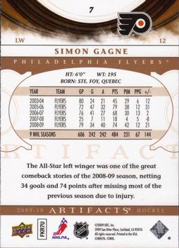 2009-10 Upper Deck Artifacts #7 Simon Gagne Back