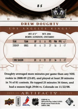 2009-10 Upper Deck Artifacts #85 Drew Doughty Back