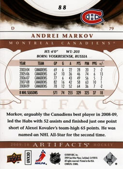 2009-10 Upper Deck Artifacts #88 Andrei Markov Back