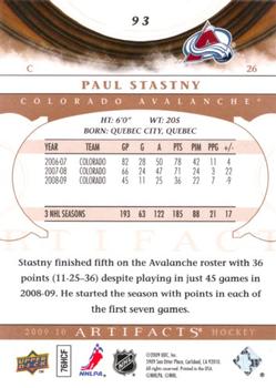 2009-10 Upper Deck Artifacts #93 Paul Stastny Back