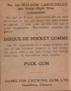 1933-34 Hamilton Gum (V288) #14 Wildor Larochelle Back