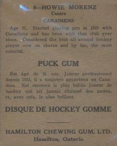 1933-34 Hamilton Gum (V288) #8 Howie Morenz Back