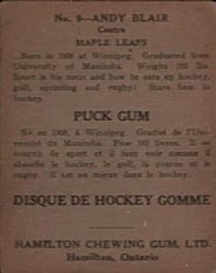 1933-34 Hamilton Gum (V288) #9 Andy Blair Back