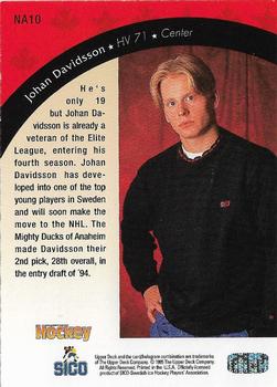 1995-96 Upper Deck Swedish Elite - Ticket to North America #NA10 Johan Davidsson Back