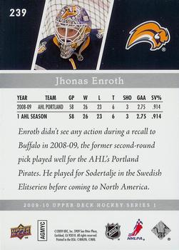 2009-10 Upper Deck #239 Jhonas Enroth Back