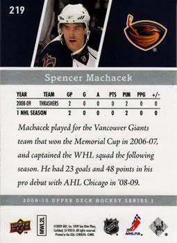 2009-10 Upper Deck #219 Spencer Machacek Back
