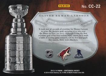 2013-14 Panini Contenders - Cup Contenders #CC-22 Oliver Ekman-Larsson Back