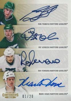 2013-14 Panini Contenders - Fours Autographs Gold #C4-HFD Pat Verbeek / Mark Howe / Ray Ferraro / Ron Francis Front