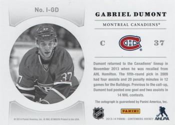 2013-14 Panini Contenders - NHL Ink #I-GD Gabriel Dumont Back