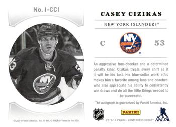 2013-14 Panini Contenders - NHL Ink #I-CCI Casey Cizikas Back