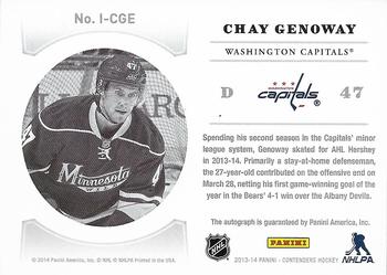 2013-14 Panini Contenders - NHL Ink #I-CGE Chay Genoway Back