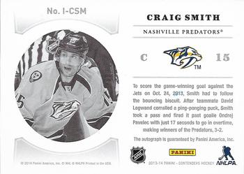 2013-14 Panini Contenders - NHL Ink #I-CSM Craig Smith Back