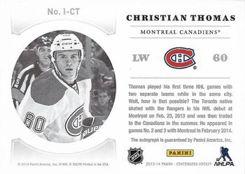 2013-14 Panini Contenders - NHL Ink #I-CT Christian Thomas Back