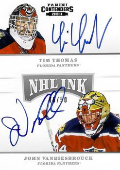 2013-14 Panini Contenders - NHL Ink Duals #ID-TV Tim Thomas / John Vanbiesbrouck Front