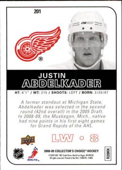 2008-09 Collector's Choice - Choice Reserve #201 Justin Abdelkader Back