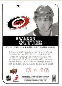 2008-09 Collector's Choice - Choice Reserve #243 Brandon Sutter Back