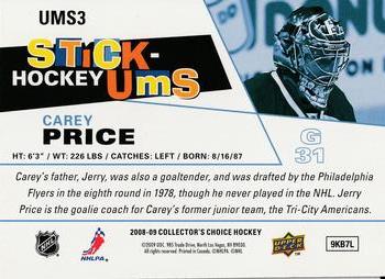 2008-09 Collector's Choice - Stick-Ums #UMS3 Carey Price Back