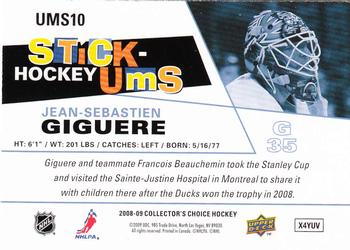 2008-09 Collector's Choice - Stick-Ums #UMS10 Jean-Sebastien Giguere Back