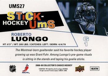 2008-09 Collector's Choice - Stick-Ums #UMS27 Roberto Luongo Back