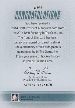 2014 In The Game Draft Prospects - Autographs #A-DP1 David Pastrnak Back