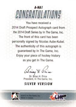 2014 In The Game Draft Prospects - Autographs #A-NA1 Nicolas Aube-Kubel Back