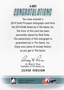 2014 In The Game Draft Prospects - Autographs #A-RD2 Reid Duke Back