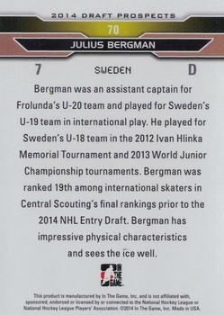 2014 In The Game Draft Prospects - Bronze #70 Julius Bergman Back