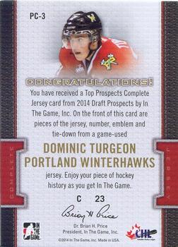2014 In The Game Draft Prospects - Complete Jerseys Gold #PC-3 Dominic Turgeon Back