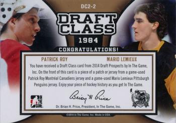 2014 In The Game Draft Prospects - Draft Class Dual Jerseys Silver #DC-22 Patrick Roy / Mario Lemieux Back