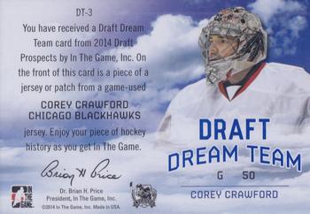 2014 In The Game Draft Prospects - Draft Dream Team Jerseys Blue #DT-3 Corey Crawford Back
