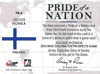 2014 In The Game Draft Prospects - Pride of a Nation Jerseys Bronze #PN-4 Julius Honka Back