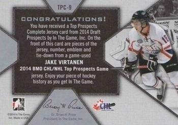 2014 In The Game Draft Prospects - Top Prospects Complete Jerseys Silver #TPC-9 Jake Virtanen Back