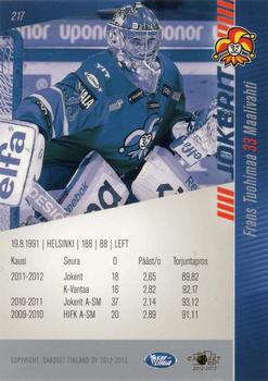 2012-13 Cardset Finland #217 Frans Tuohimaa Back