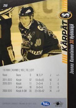 2012-13 Cardset Finland #259 Joonas Komulainen Back