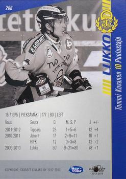 2012-13 Cardset Finland #266 Tommi Kovanen Back