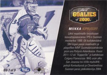 2012-13 Cardset Finland - Best Goalies of 2000's #BG 7 Miikka Kiprusoff Back