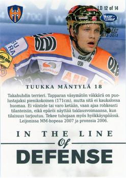 2012-13 Cardset Finland - In the Line of Defence #LD 12 Tuukka Mäntylä Back