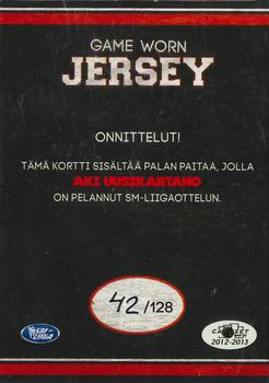 2012-13 Cardset Finland - Game Worn Jersey Series 1 Exchange #NNO Aki Uusikartano Back